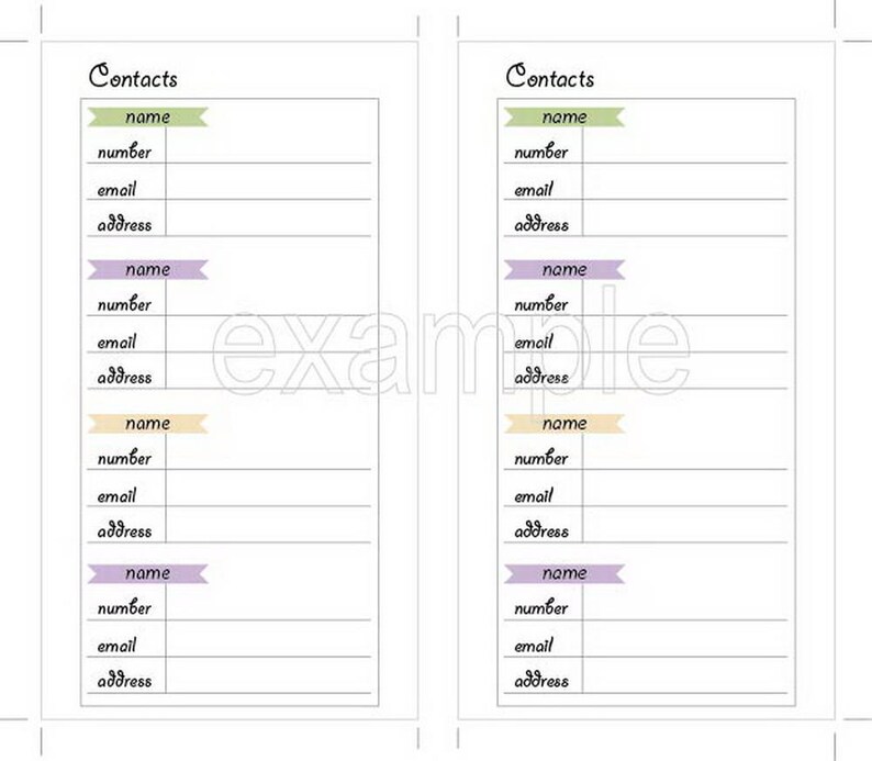 Personal Planner Inserts, Printable Contacts List, Contact Sheet ...