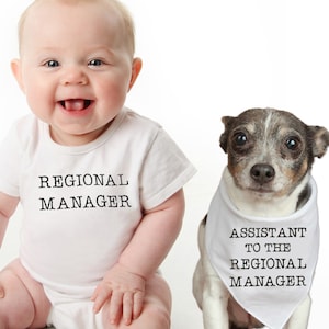 Regional Manager Dog and Baby Set Baby and Dog Matching Outfit Baby and Dog Sister Set Big Brother Dog Baby Sibling Dog Bandana Onesie Set