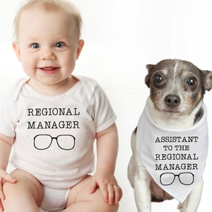 Regional Manager Dog and Baby Set Baby and Dog Matching Outfit Baby and Dog Sister Set Big Brother Dog Baby Sibling Dog Bandana Onesie Set