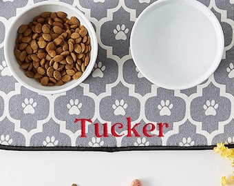 Customized Pet Food Mats, Dog Lover Gift, Embroidered Name, Pet Gift, Pet Placemat, Water Bowl Mat, Food Bowl Rug, Personalized Mat