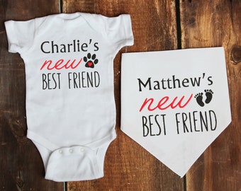 New Best Friends Dog and Baby Set, Baby and Dog Matching Outfit, Baby and Dog Sister Set Big Brother Dog Dog Baby Sibling Dog Bandana
