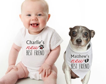 New Best Friends Dog and Baby Set, Baby and Dog Matching Outfit, Baby and Dog Sister Set Big Brother Dog Dog Baby Sibling Dog Bandana