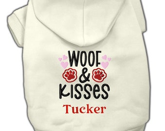 Woof & Kisses Embroidered Dog Hoodie Valentine Pet Hoodie Dog Sweatshirt Puppy Clothing Personalized Dog Hoodie with Name Super Soft