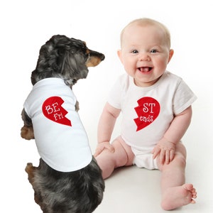 Dog and baby matching onesies top