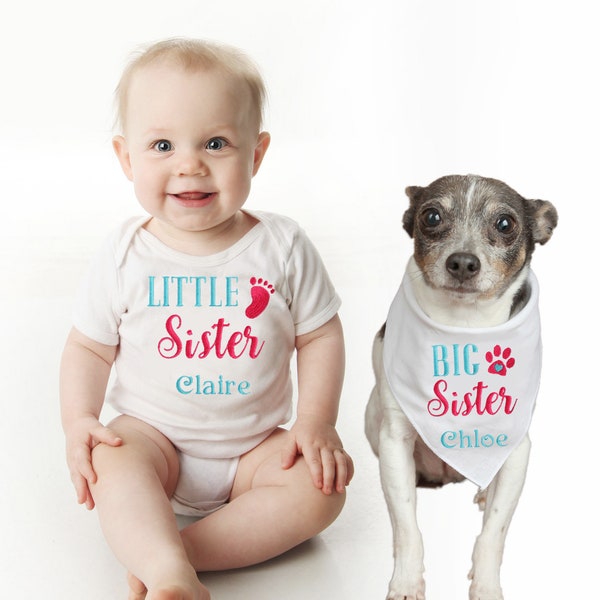 Big Sister Dog Little Sister Baby- Baby and Dog Matching Outfit- Personalized- Baby and Dog Sister Set- Big Sister Dog- Dog Baby Sibling