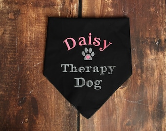 Therapy Dog Bandana Personalized Dog Bandana Therapy Support Animal Dog Scarf Design Your Own Bandana Custom Name Dog Bandana Embroidered