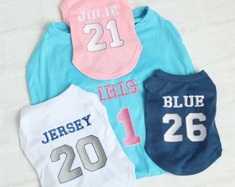 Custom Name Jersey Pet, Embroidered Name Number Sports Team Shirt, Football Hockey Custom Name Dog Tee, Puppy Clothing, Name Dog Shirt