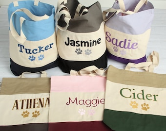 Personalized Dog Tote Bag, Custom Pet Bag, Custom Tote bag for Pets, Embroidered Tote, Monogrammed Bag, Gift for Dog moms, cotton canvas