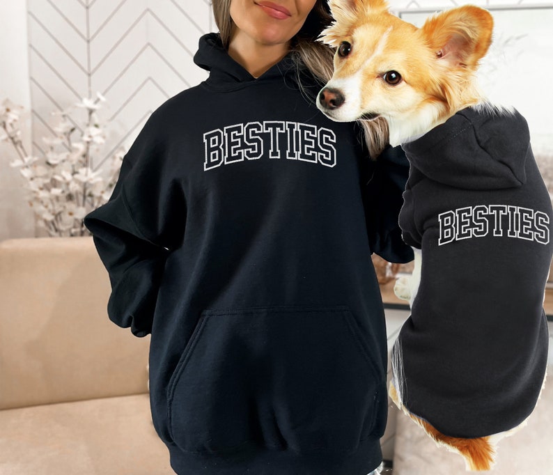 Besties Embroidered Dog & Human Matching Hoodies Set, Best Friend Dog Hoodie, My Dog is My Bestie, BFF Gift, Dog Lover Gift, Dog Matching image 2