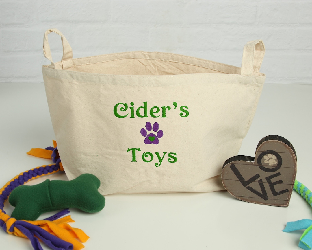 Personalized Dog Toy Basket, Canvas Storage Bag, Dog Toy Storage Tote