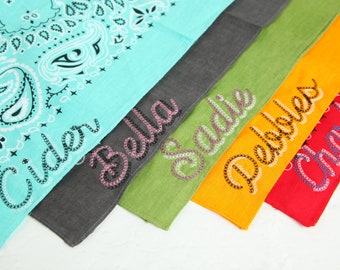 Personalized Dog Bandana, Name Chainstitch Embroidered bandana, Paisley Dog Neck Scarf, Custom Embroidered, Chainstitch Embroidery