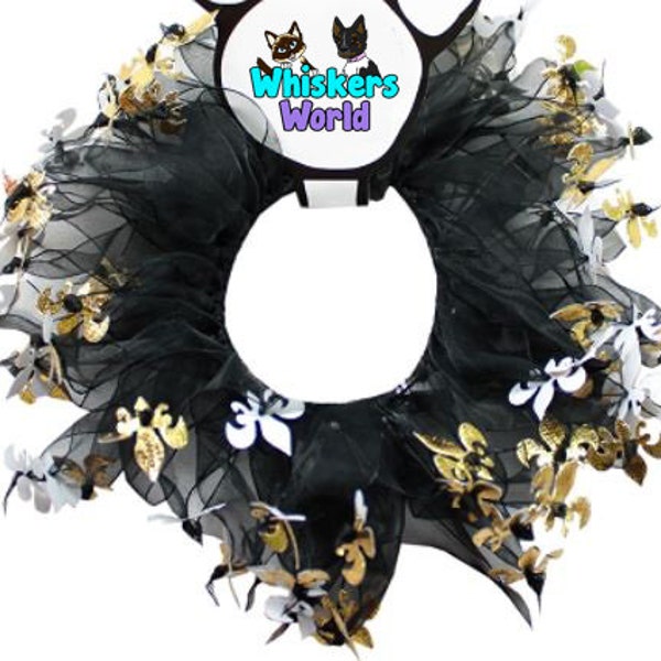 Fleur De Lis Pet Collar - Novelty Decorative Dog Collar - Holiday Cat Collar - Scruncher Collar Pom Pom Collar - Pet Scrunchie - Dog Fancy