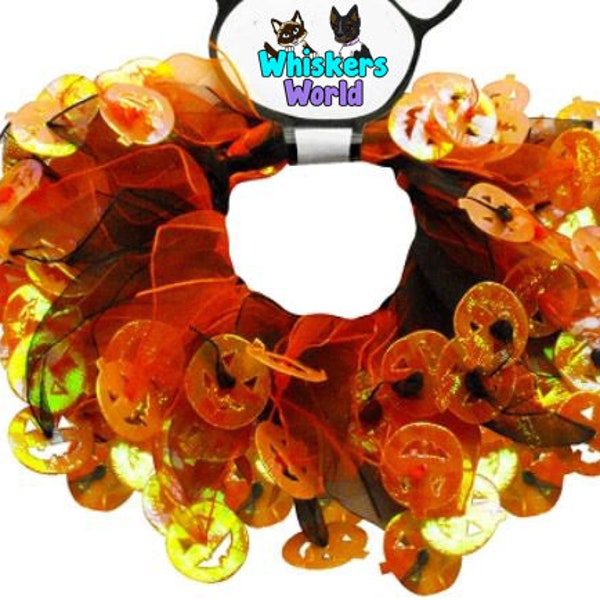 Halloween Pumpkin Pet Collar - Novelty Decorative Dog Collar  Holiday Cat Collar Scruncher Collar Pom Pom Collar - Pet Scrunchie - Dog Fancy