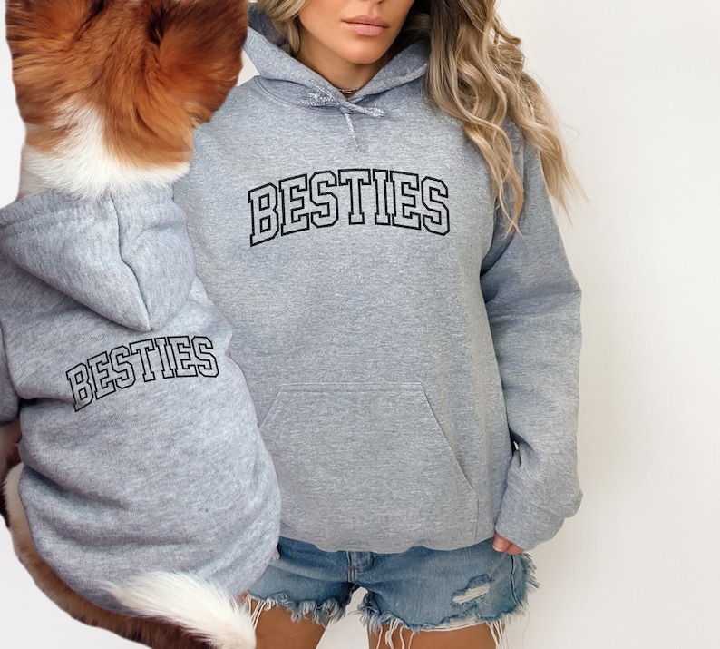 Besties Embroidered Dog & Human Matching Hoodies Set, Best Friend Dog Hoodie, My Dog is My Bestie, BFF Gift, Dog Lover Gift, Dog Matching image 1