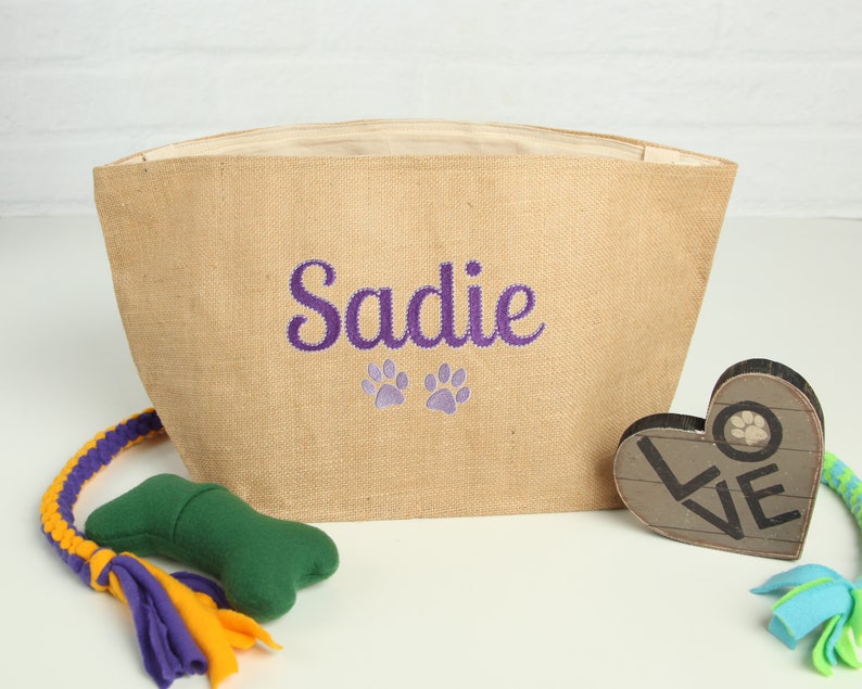 Personalized Dog Toy Basket Natural Burlap Storage Bag Dog Etsy Norway
