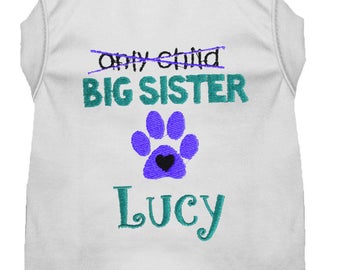 Personalized Pregnancy Announcement Dog Shirt - Big Sister To Be Dog Shirt - Embroidered Sister Pet Shirt - Baby Announcement Dog Tee