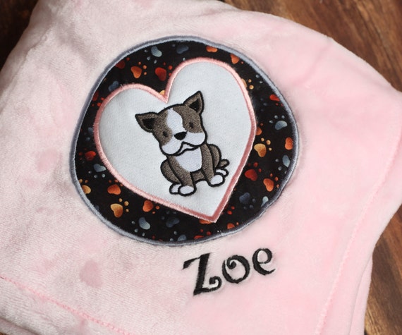 Embroidery, Fleecy Cuddle Blanket Blanket Boston Terrier Custom Text 
