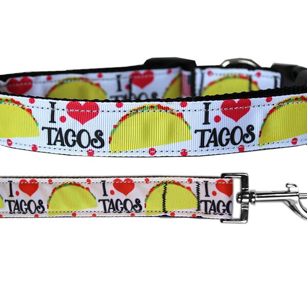 Taco Tuesday Ribbon Nylon Dog Collar or Leash - Ribbon Dog Collar - Nylon Dog Leash - Matching Collar and Leash - Washable Dog Collar