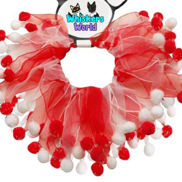 Candy Cane Pom Pet Collar - Novelty Decorative Dog Collar - Holiday Cat Collar - Scruncher Collar Pom Pom Collar - Pet Scrunchie - Dog Fancy