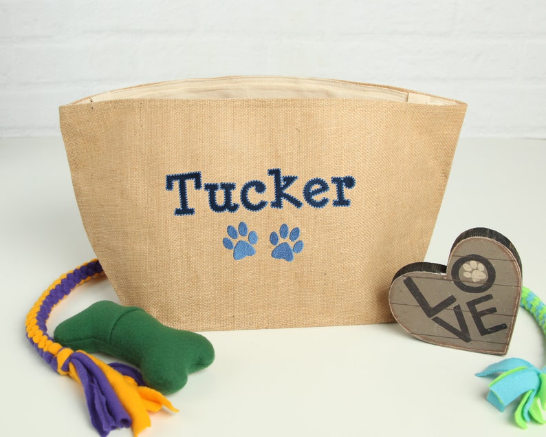 Personalized Dog Toy Basket Natural Burlap Storage Bag Dog Etsy Norway