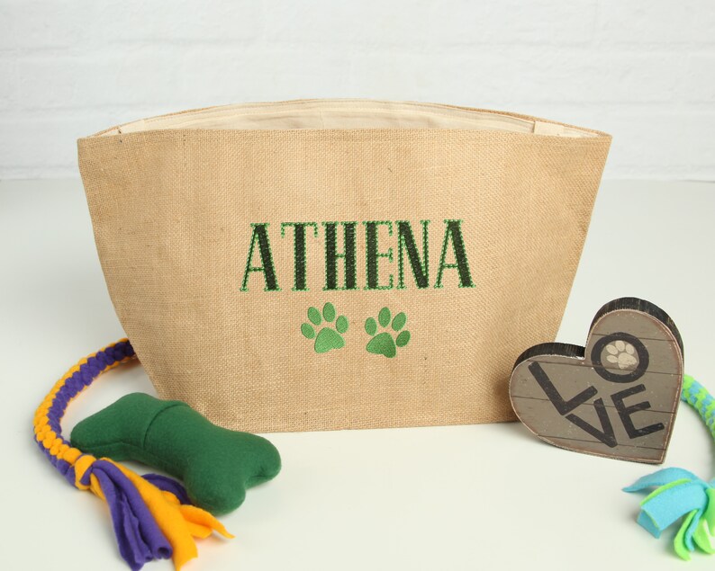 Personalized Dog Toy Basket Natural Burlap Storage Bag Dog Etsy Norway