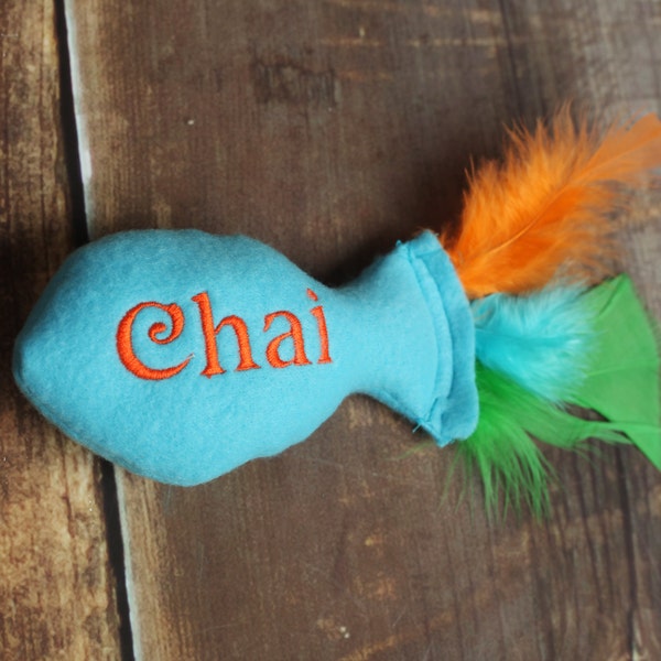 Personalized Stuffed Catnip Fish Cat Toy with Feathers