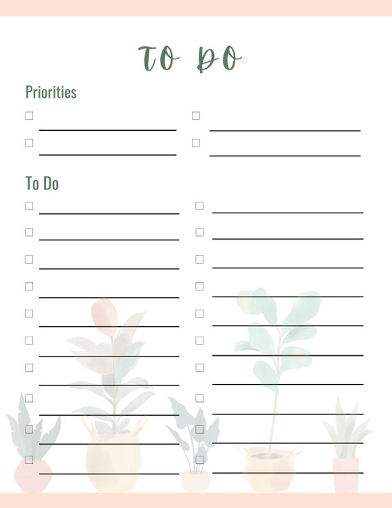 Printable to Do List Digital Download Potted Plants Design - Etsy