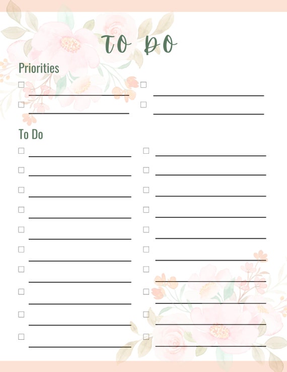 Printable to Do List Digital Download Pink Floral Design - Etsy