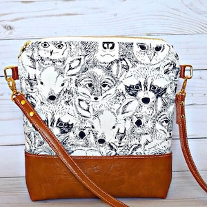 Forest Animals Vegan Leather crossbody bag, fox crossbody bag, raccoon crossbody bag, deer crossbody bag, woodland crossbody bag, owl purse