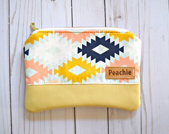 Ready to ship genuine leather clutch, april rhodes clutch, april rhodes bag, aztec clutch, tribal bag, leather pouch, aztec pouch, geometric