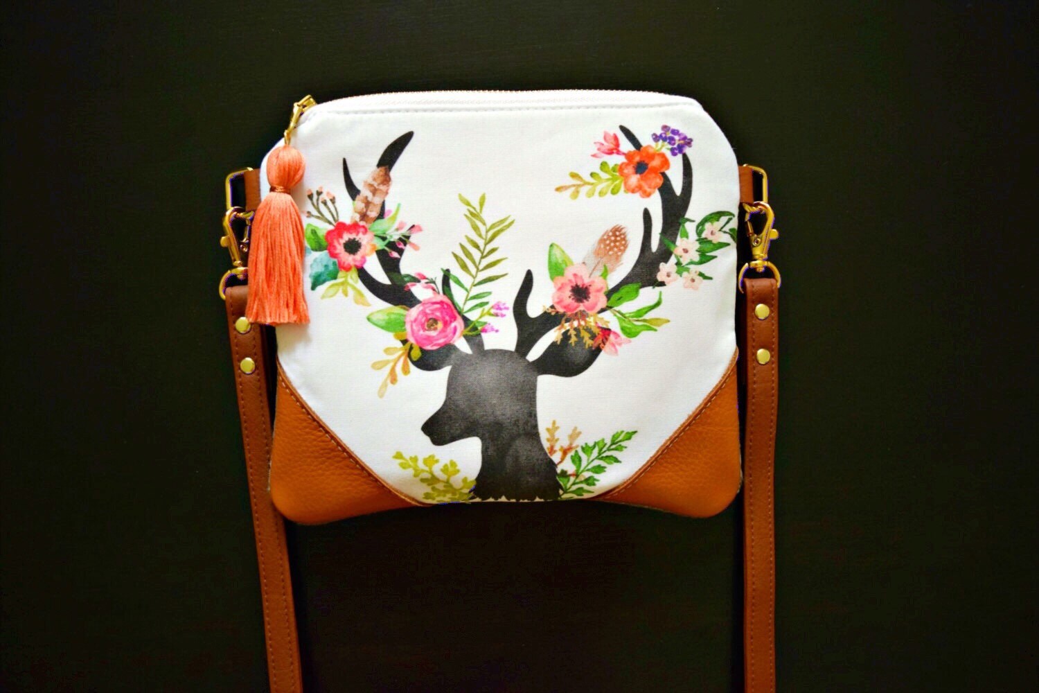 Floral deer head crossbody bag fall crossbody purse floral Etsy
