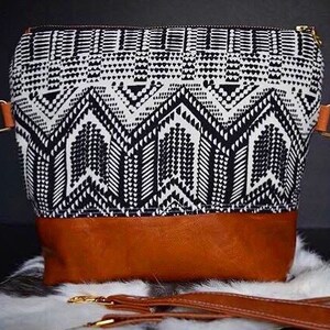 Bohemian Genuine Leather crossbody, tribal crossbody bag, aztec crossbody, genuine leather crossbody, black purse, geometric crossbody bag
