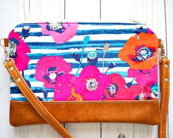 Poppy Genuine Leather crossbody bag, floral crossbody bag, summer crossbody bag, floral purse, floral crossbody