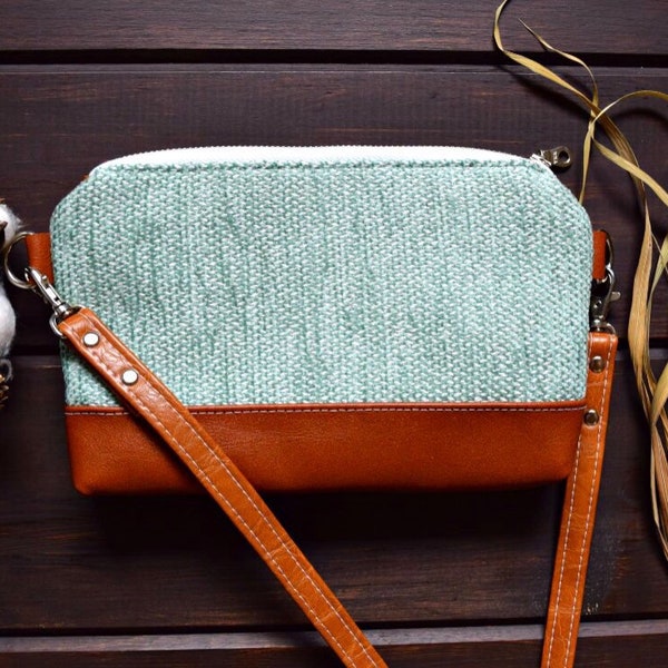 Ready to ship mint crossbody bag, genuine leather crossbody, mint crossbody, small crossbody, fall crossbody, woven crossbody, mint purse