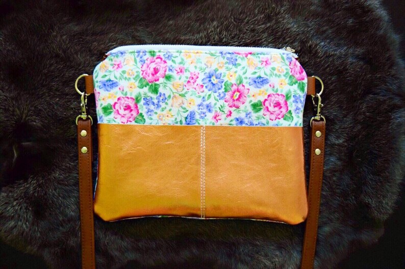 Vintage floral crossbody purse, fall crossbody bag, genuine leather crossbody bag, crossbody purse, fall purse, shoulder purse, floral image 2