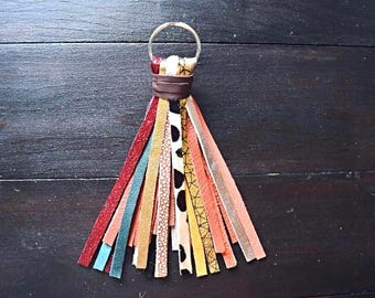 Large Genuine Leather tassels, cheetah tassel, animal print tassel, leopard tassel, hair on hide tassel, purse charm tassel, chunky tassel