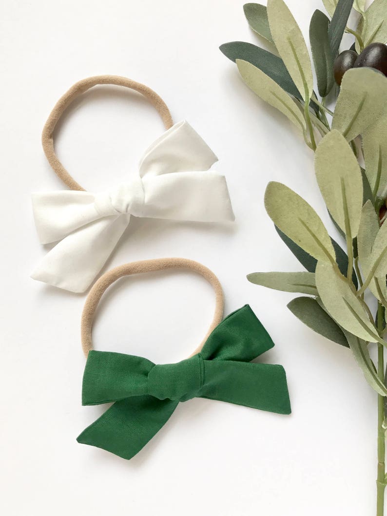 White /& Green Schoolgirl Bows
