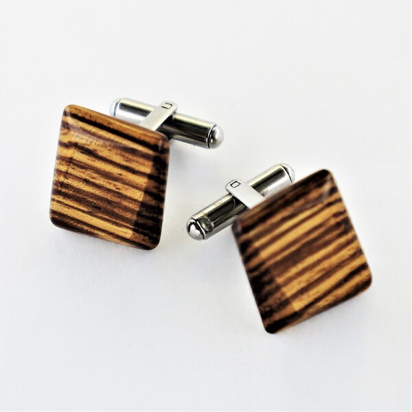 Cuff Links with Zebra Wood Cabochon