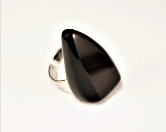 Ring with Ebony Wood Cabochon