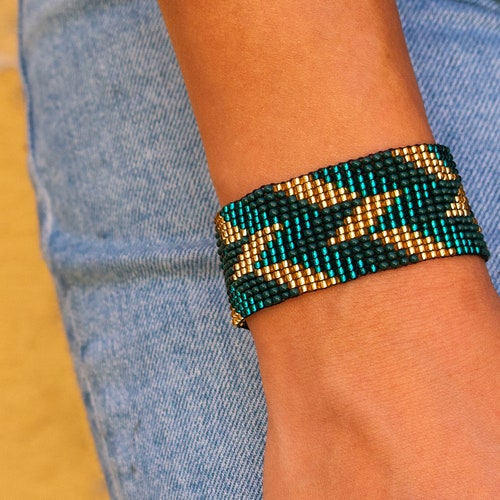 Beaded Bracelet Bead Loom Bracelet Seed Bead Bracelet Green Etsy