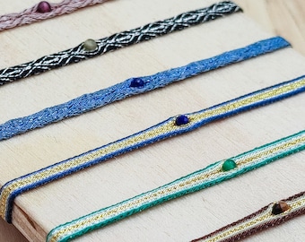 Stone bracelet 40 threads handmande, slim, friendship bracelet, waterproof, adjustable, natural stone, lapis lazuli, agate, tiger eye