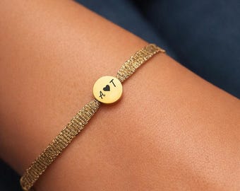 Engraved Disc Bracelet – Personalized Laser Engraving, Thin Woven Bracelet, 40 Threads, Boho Bracelet, Couple Gift, Unisex