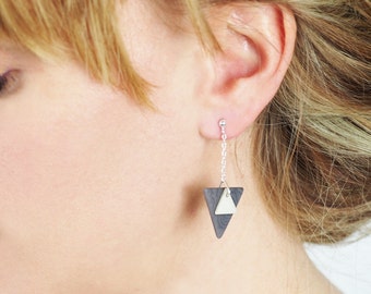 Triangle earrings, geometric earrings, small earrings, vegetal ivory earrings, ethical earrings, minimalist earrings, modern earrings
