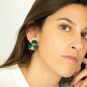 Geometric earrings made with fruit sterling silver, triangle earrings, enamel earrings effect, earrings for woman, patterned earrings image 4