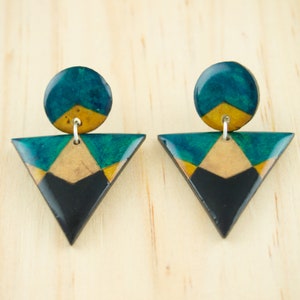 Geometric earrings made with fruit sterling silver, triangle earrings, enamel earrings effect, earrings for woman, patterned earrings Bleu