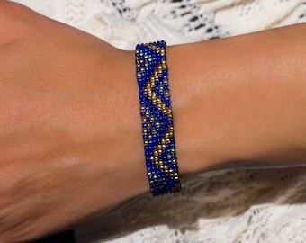 Beaded bracelet, Black gold bracelet, Bead loom bracelet, Seed bead bracelet, Wide beaded bracelet, Beaded cuff bracelet, Art deco bracelet