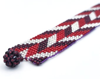 Bracelet perles, Style Boho Chic, Rouge Bordeaux, Bracelet tissé, Manchette, Bracelet perles rocaille, Bracelet bohème