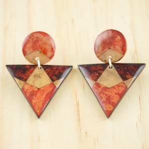 Geometric earrings made with fruit sterling silver, triangle earrings, enamel earrings effect, earrings for woman, patterned earrings Rouge