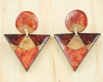 Pendientes geométricos de frutas + plata de ley, pendientes triangulares, pendientes rojos, pendientes bohemios