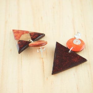 Geometric earrings made with fruit sterling silver, triangle earrings, enamel earrings effect, earrings for woman, patterned earrings image 5